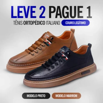 Tênis Ortopédico Italiano de Couro Legítimo - Promoção Leve 2 Pague 1